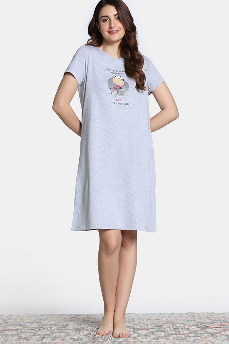 Zivame Farm Lore Knit Cotton Knee Length Nightdress - Grey Melange — image 2